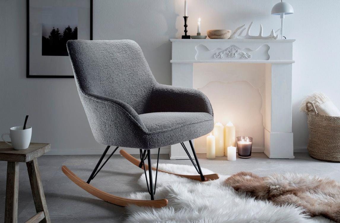 MCA Furniture Schaukelstuhl Oran, Stoff Freinflor grau, Kufe eichefarbig