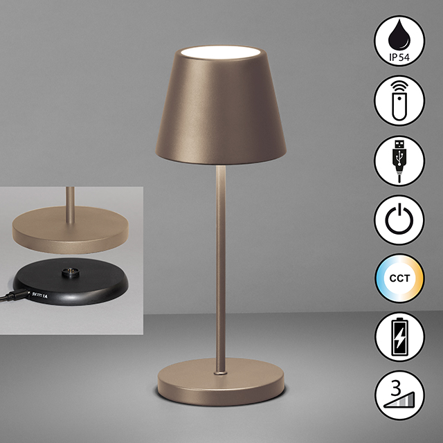 FH Lighting LED-Tischleuchte COSENZA PRO in Metall grau-braun