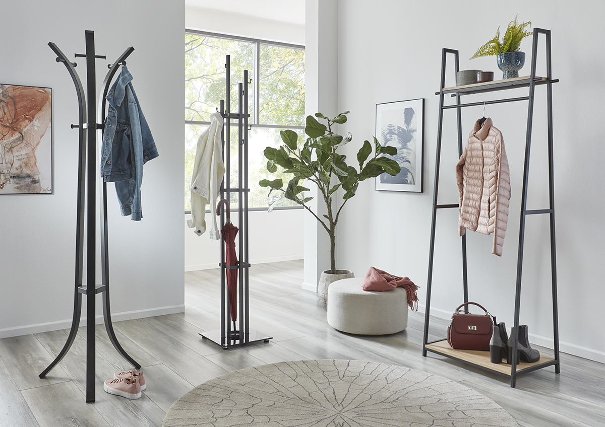 Haku Möbel Garderobenständer LEANDER in Farbe Anthrazit, Schwarz, Garderobe, Kleiderstange, Mantel?, Wandregal, Schuhablage