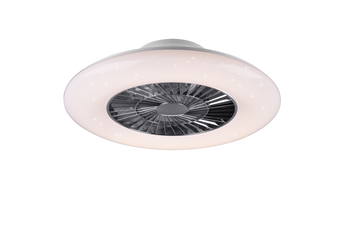 Reality Leuchten LED-Ventilator VISBY in chrom, Glas Kunststoff weiß matt