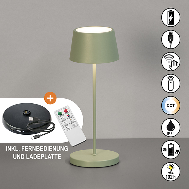 FH Lighting LED-Tischleuchte ASENA PRO in Metall salbeigrün, Lampe, Tischlampe
