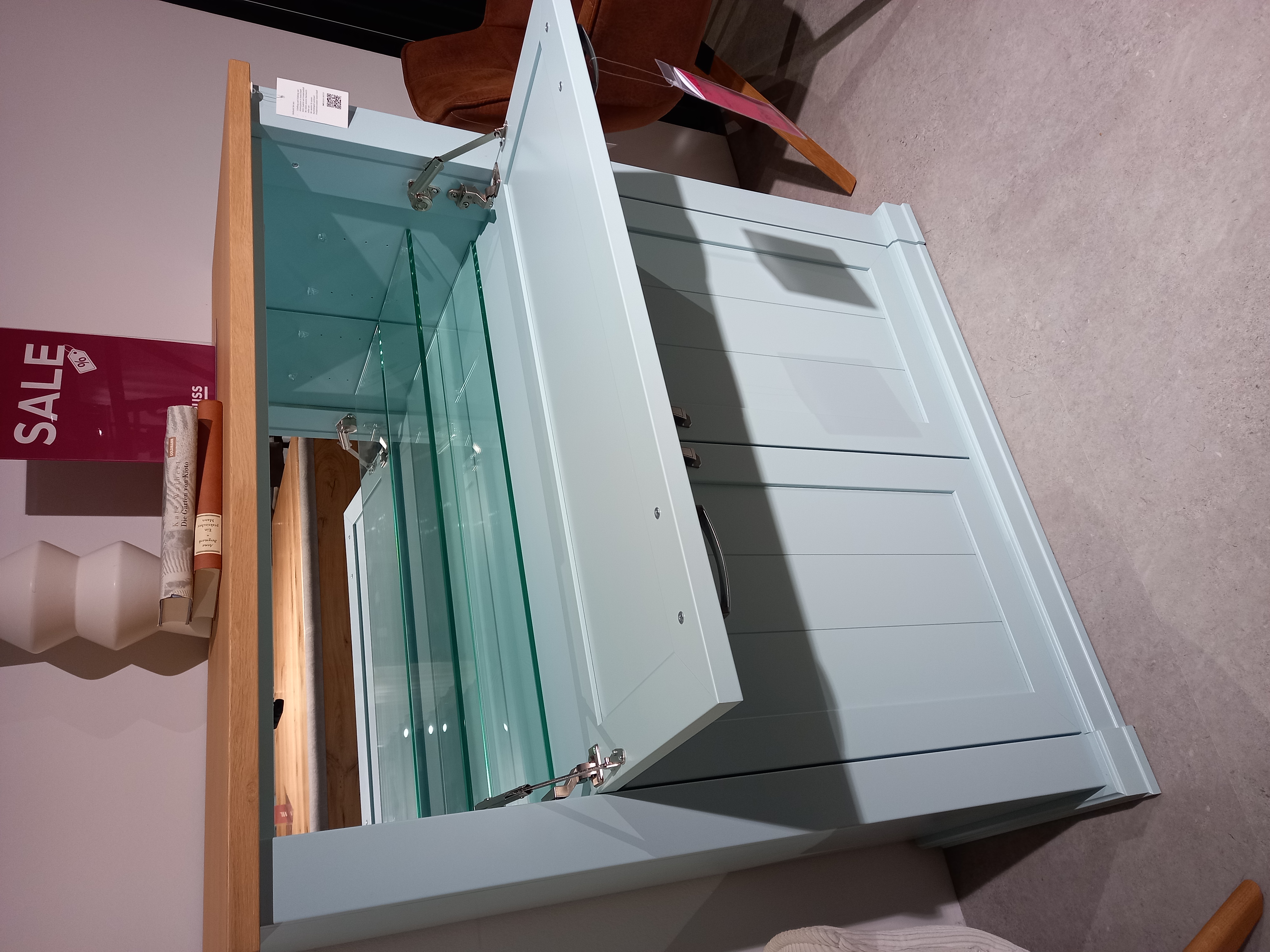 Wehrsdorfer Barschrank SYLT LIVING in Front/Korpus Mint/Asteiche, Aquarien, Mobiliar, Tabelle, Holz, Anrichte