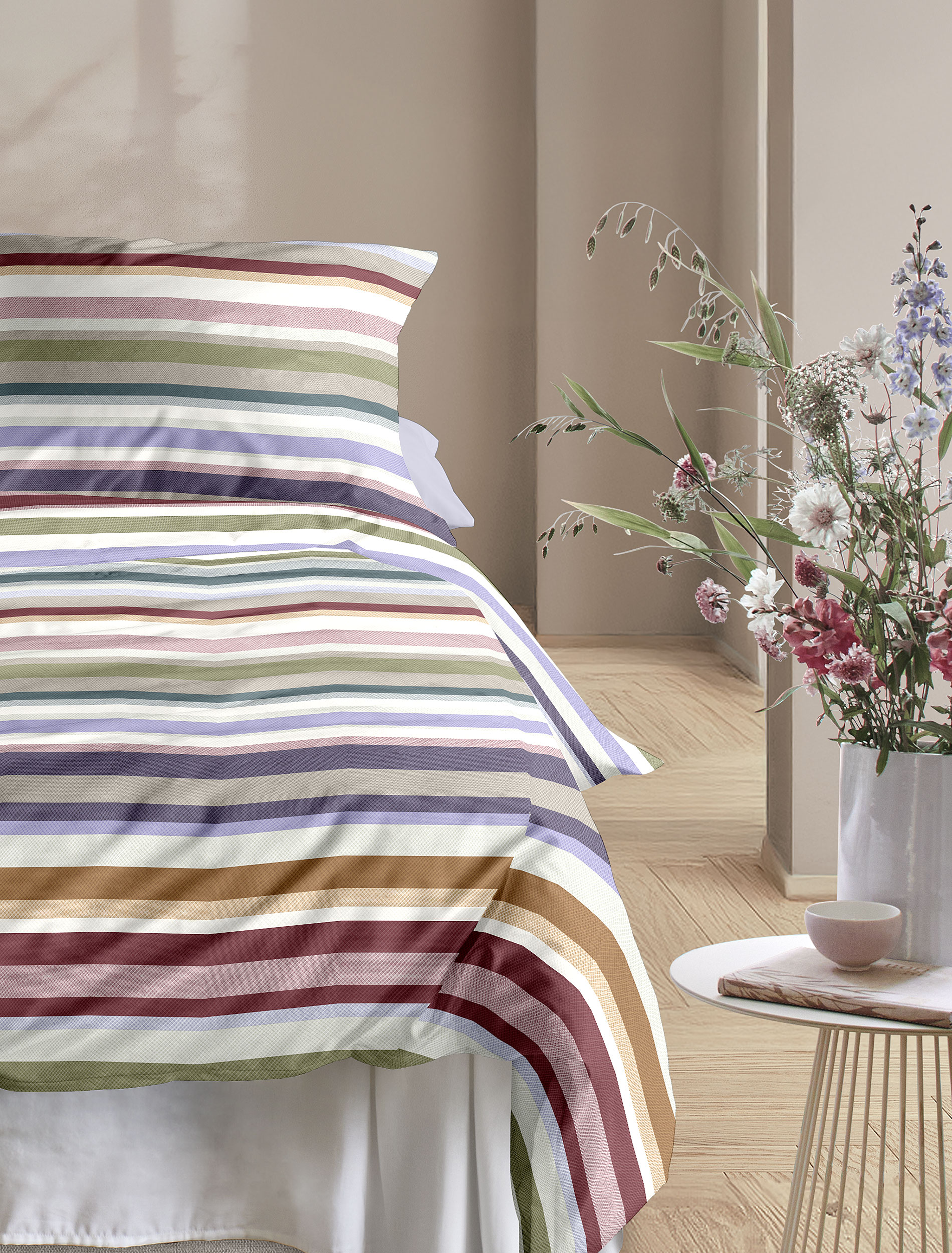 irisette Mako-Satin Bettwäsche WAVE in Farbe ca. 155x220cm, Bettwäsche, Streifen, Multicolor, Baumwolle, Bettbezug