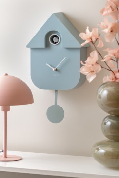 Wanduhr MODERN CUCKOO in 41x8,5x21,5 cm, Fb. soft blue, wanduhr, hängend, farbenblau, pendeluhr, modern