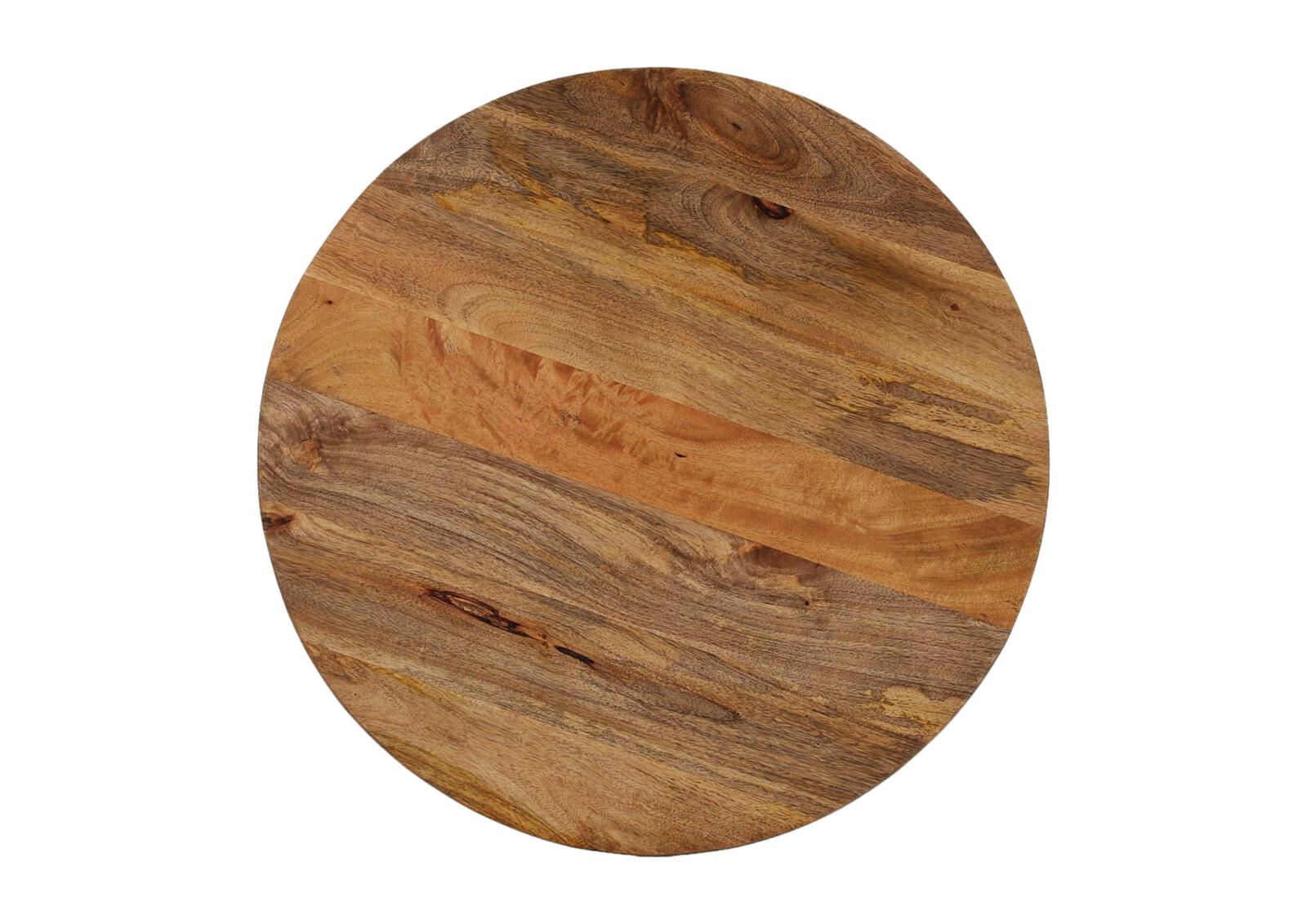 // Beistelltisch // Platte Mango massiv natur, gebeizt und lackiert // Metallgestell schwarz // Durchm:ca.60cm, H58 cm // mit Schweizer Kante, holz, runder-tisch, holzplatte, naturholz, holzmaserung