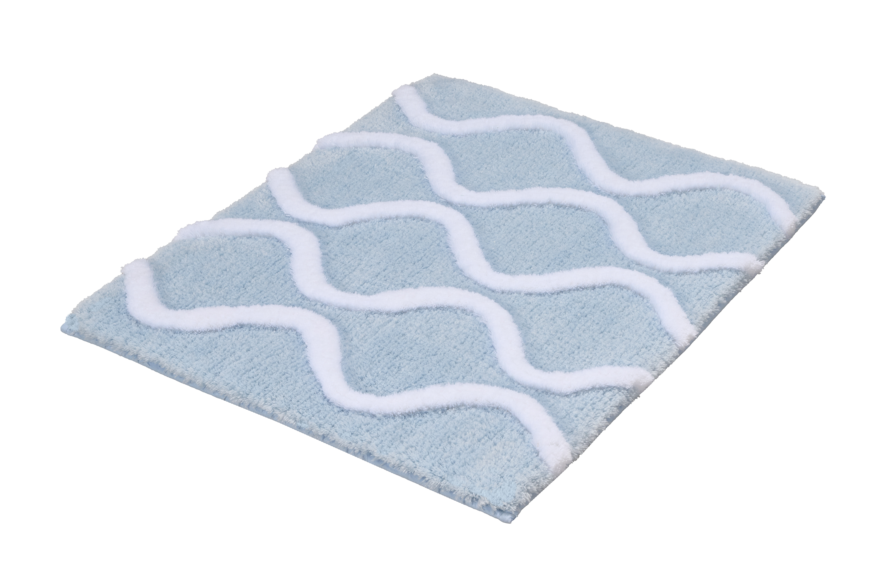 Kleine Wolke Badteppich PIANA ca. 55x65cm in Farbe Stahlblau, Badematte, Teppich, Badezimmerdekoration, muster, blau, Duschrug, Badvorleger, flauschiger Teppich, Muster Teppich, blauer Teppich