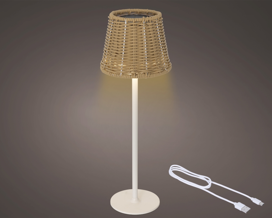 Kaemingk Solar Tischlampe ca. H38,5 cm, D11 cm in Fb. natur/warm weiss, Stehleuchte, Lampenfuß, Lampenschirm, Korb-Lampe, Standleuchte