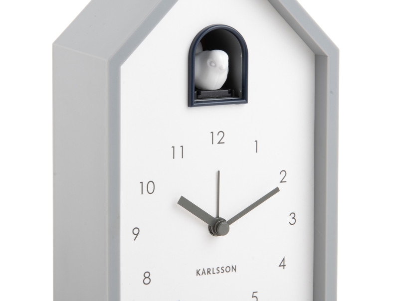 Wecker MODERN CUCKOO in Fb. mausgrau, 12x20x6cm, Uhr, Wanduhr, analoguhr, grau, Vogelhäuschen-Uhr