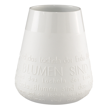 Porzellanvase Lächeln, Tassen-Form, Keramik, weiß, Prägnantes Muster, englisch-Textrelief