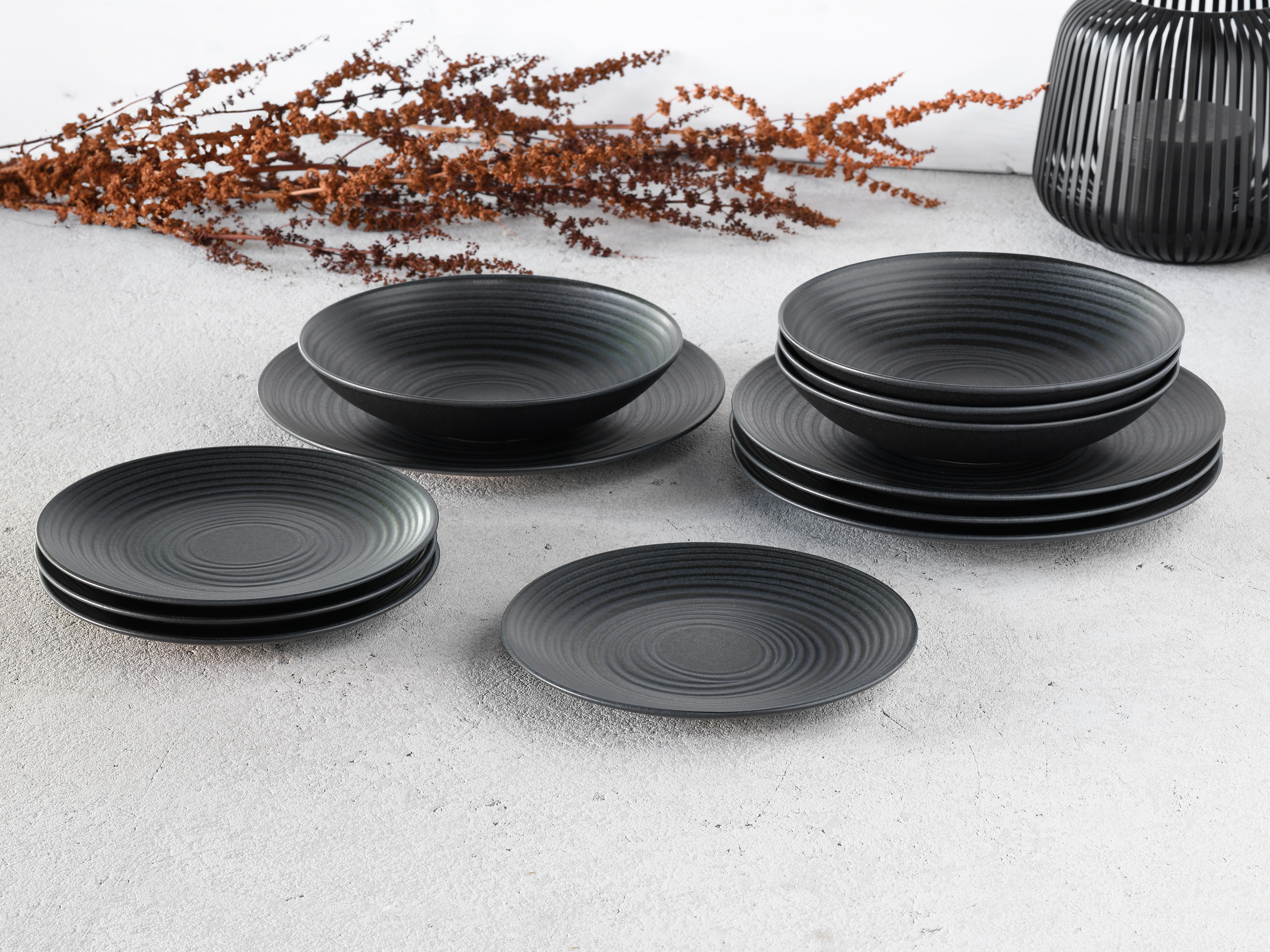 CreaTable Tafelservice Lava Stone in Farbe Schwarz matt