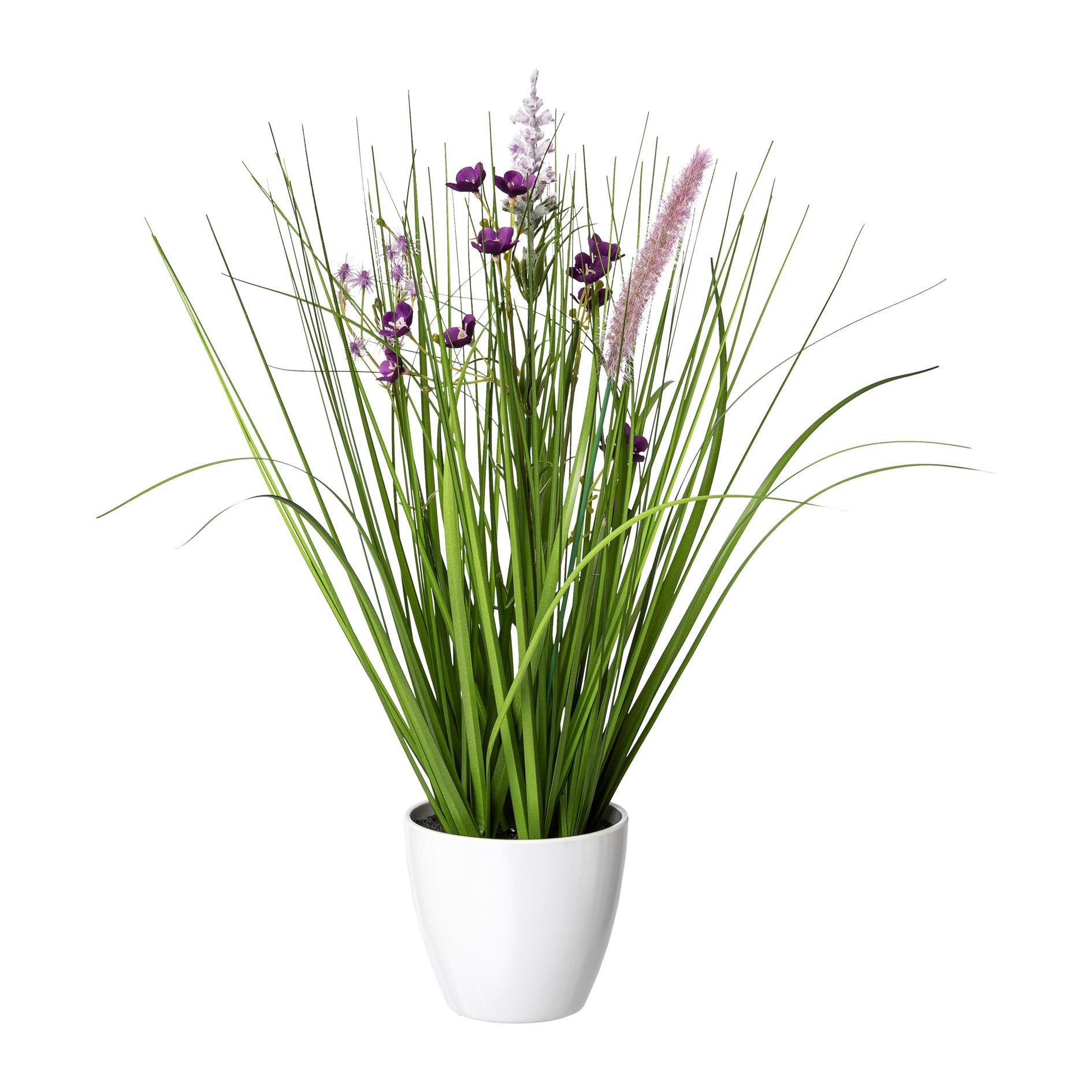 Gasper Blüten-Gras-Mix im weißen Topf VERONIKA in lila
