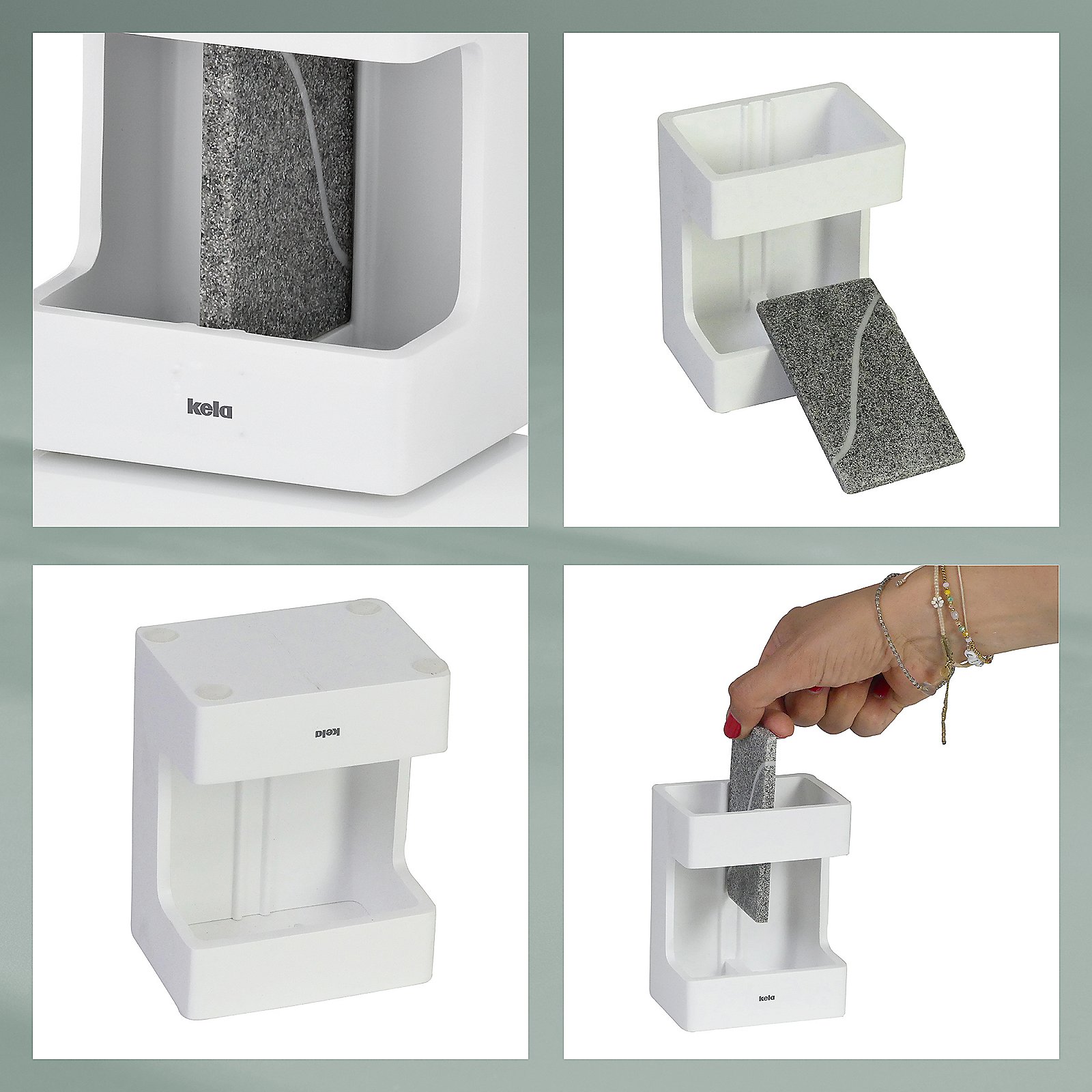 Kela Zahnbürstenhalter Cube CUBE in Weiß, Schleifblock, Schleifpapier, Schleifgerät, Körnern, Griffstück, Küchenwaage, Schwammhalter, Schwammschacht, Küchenzubehör, Reinigungszubehör