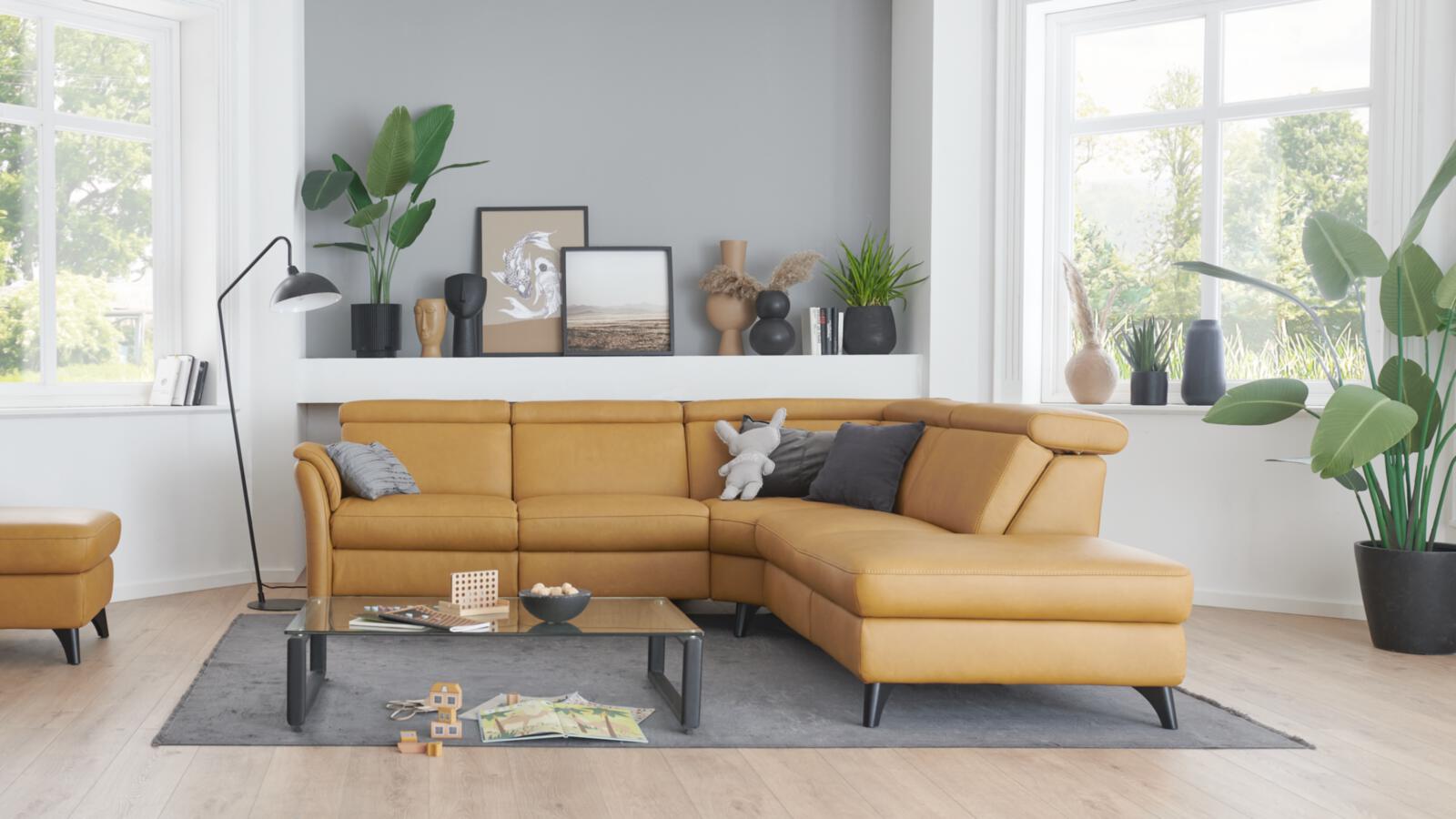 Polstereckgruppe RELAXA 6.0 PLUS PSG XC ca. 276x239cm in Orange Polsteria Polstereckgruppe RELAXA 6.0 PLUS PSG XC ca. 276x239cm in Leder Evita dijon