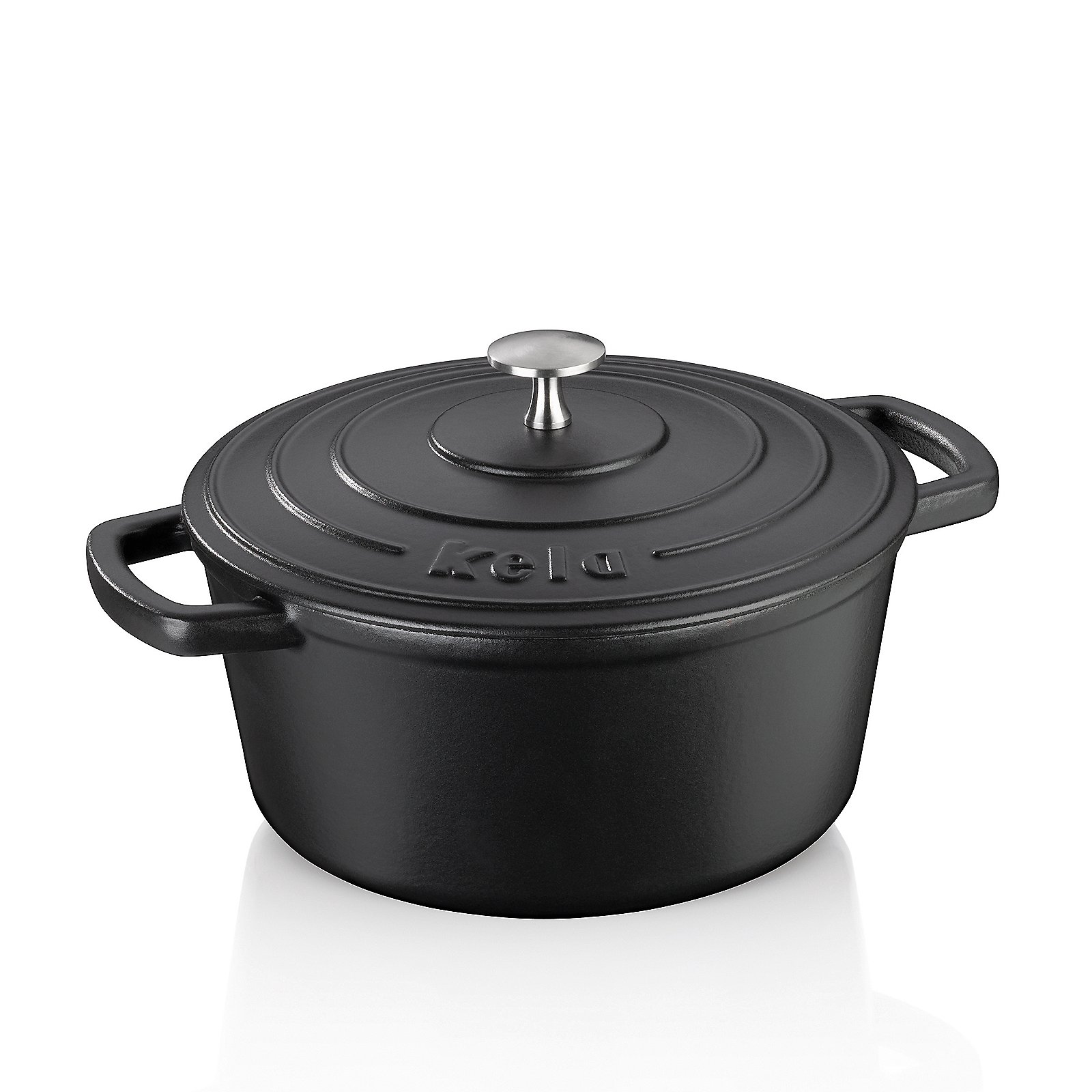 Kela Bräter CALIDO in Farbe Schwarz, Kochtopf, Gusseisen, Schwarz, Milchtopf, Deckel mit Knopf, Dutch oven, cast iron, black, lid, two handles