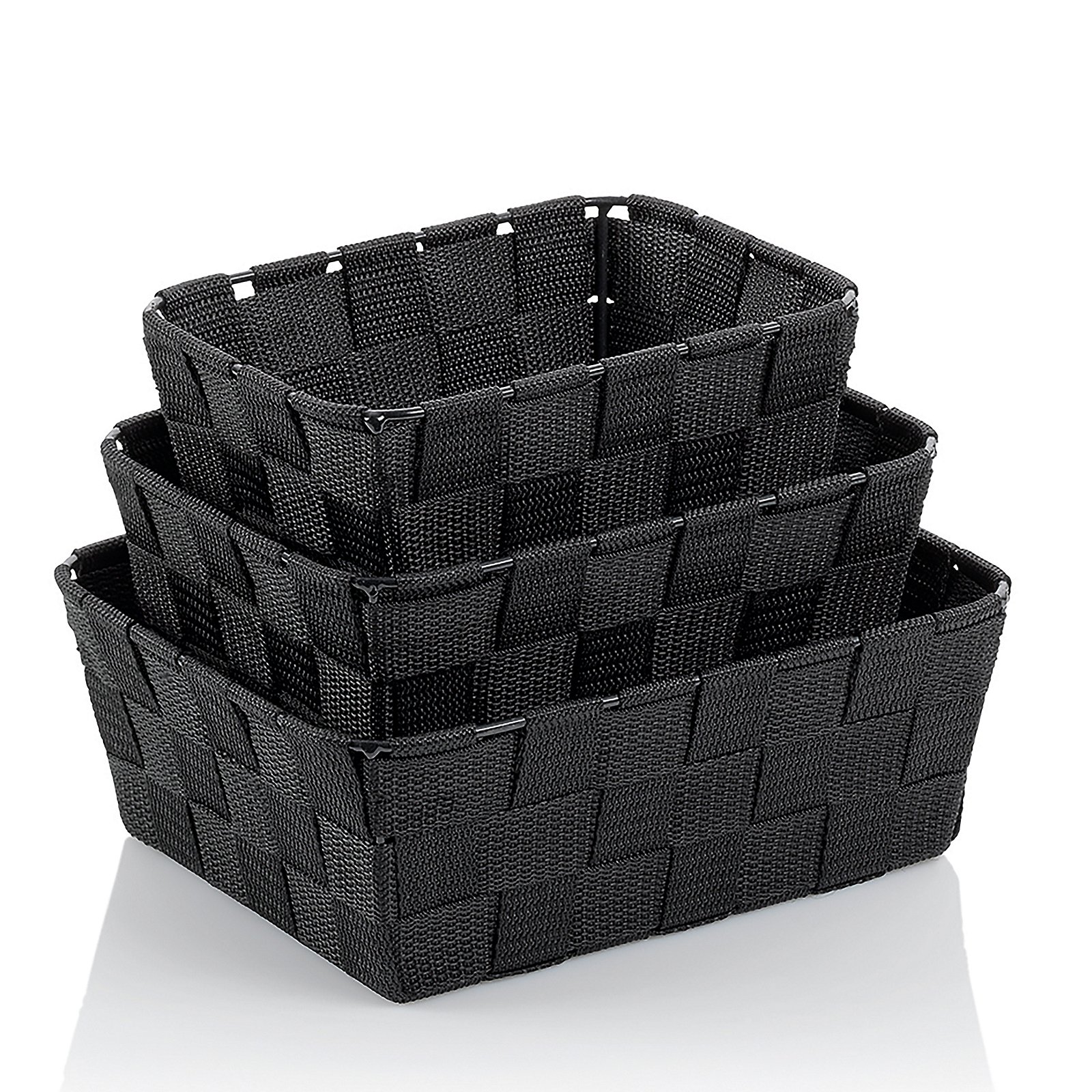 Kela Korb-Set 3-tlg. ALVARO in Farbe Schwarz, korb, aufbewahrung, gewebt, schwarz, stapelbar, Corbeille, Panier, Wäschekorb, Geflochtener Korb, Schwarz