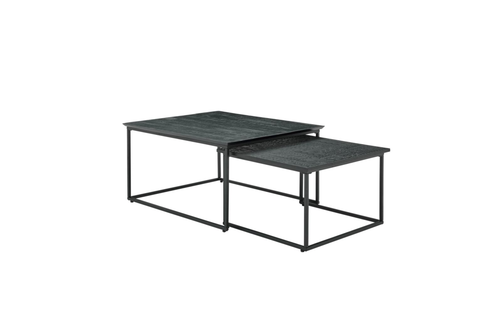 Roomio Couchtisch 2er-Set NO. 2001 in Mango massiv, schwarz gebeizt und lackiert mit Holzverzierung