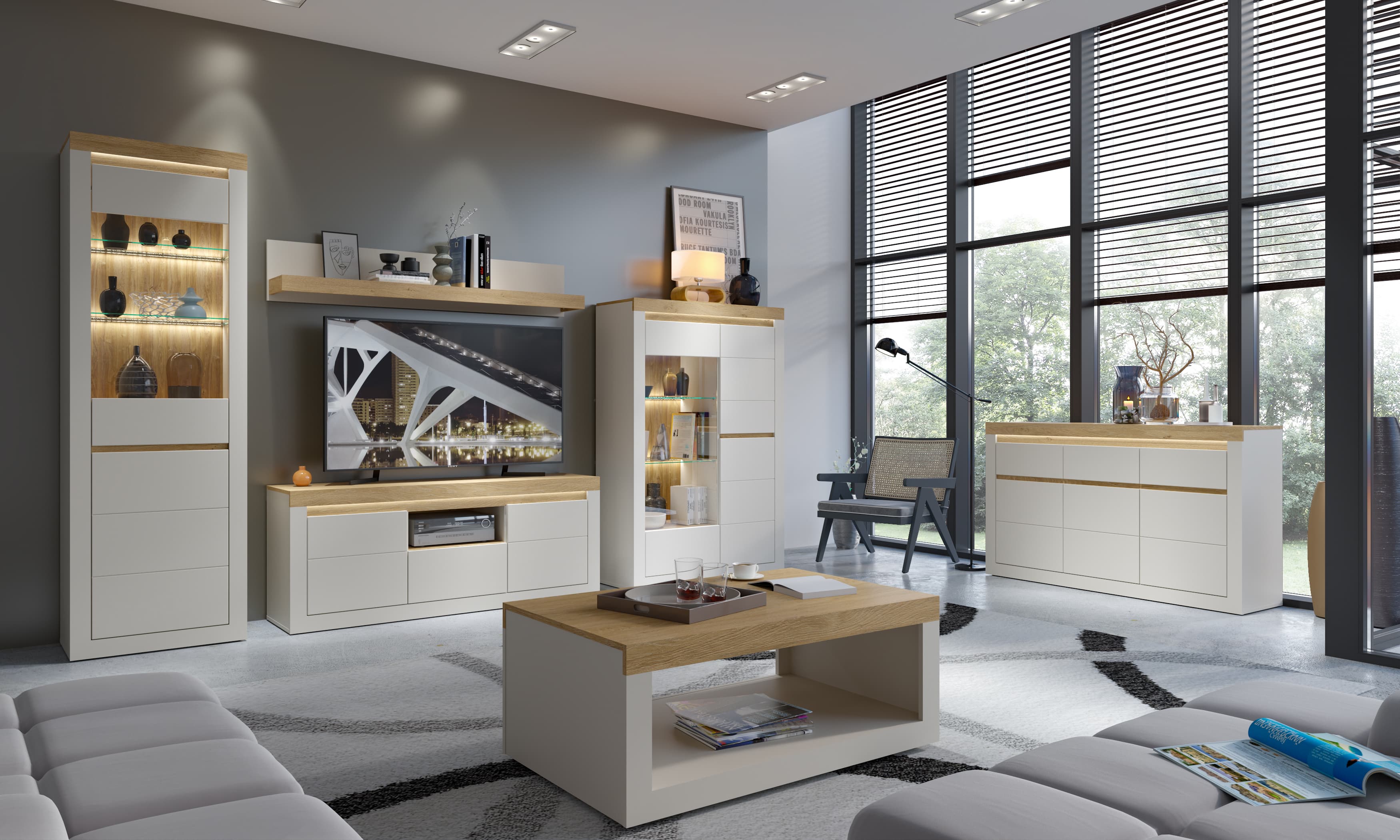 Vitrine links NAXXAR ca. B104,2 H156,3 T39,8 cm in Cashmere, Stone Eiche Vitrine links NAXXAR ca. B104,2 H156,3 T39,8 cm in Cashmere, Stone Eiche, Innenarchitektur, Wohnzimmer, Dekoration Ihres Zuhauses, Unterhaltungszentrum, Tabelle