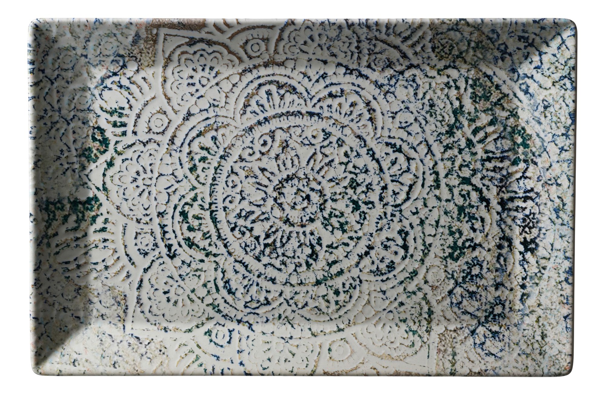 Ritzenhoff & Breker Platte LUIGI 34x23cm aus Steinzeug beige/blau/grün, abstract pattern, keramikplatte, floral mandala, texturierte oberfläche, dekorative platte