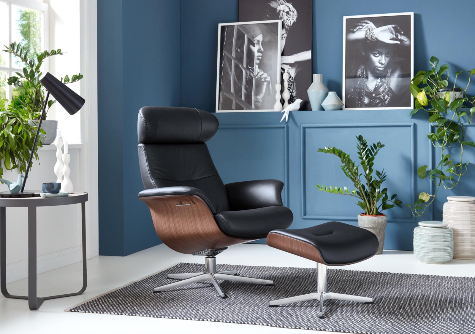 Conform Relaxsessel mit Hocker TIMEOUT in Leder 2514-89 Fantasy black, Moebel, Pflanze, Drinnen, Stuhl