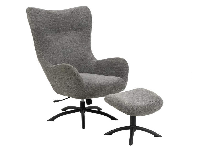 Relaxsessel mit Hocker Talgarth in Stoff Skyland anthrazit/Gestell schwarz Relaxsessel mit Hocker Talgarth in Stoff Skyland anthrazit/Gestell schwarz