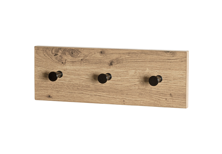 Garderobenleiste PARMA 1 in Farbe Eiche hell, Schwarz Garderobenleiste in Mehrfarbig, holz, hakenleiste, wandhaken, unikat, 3haken