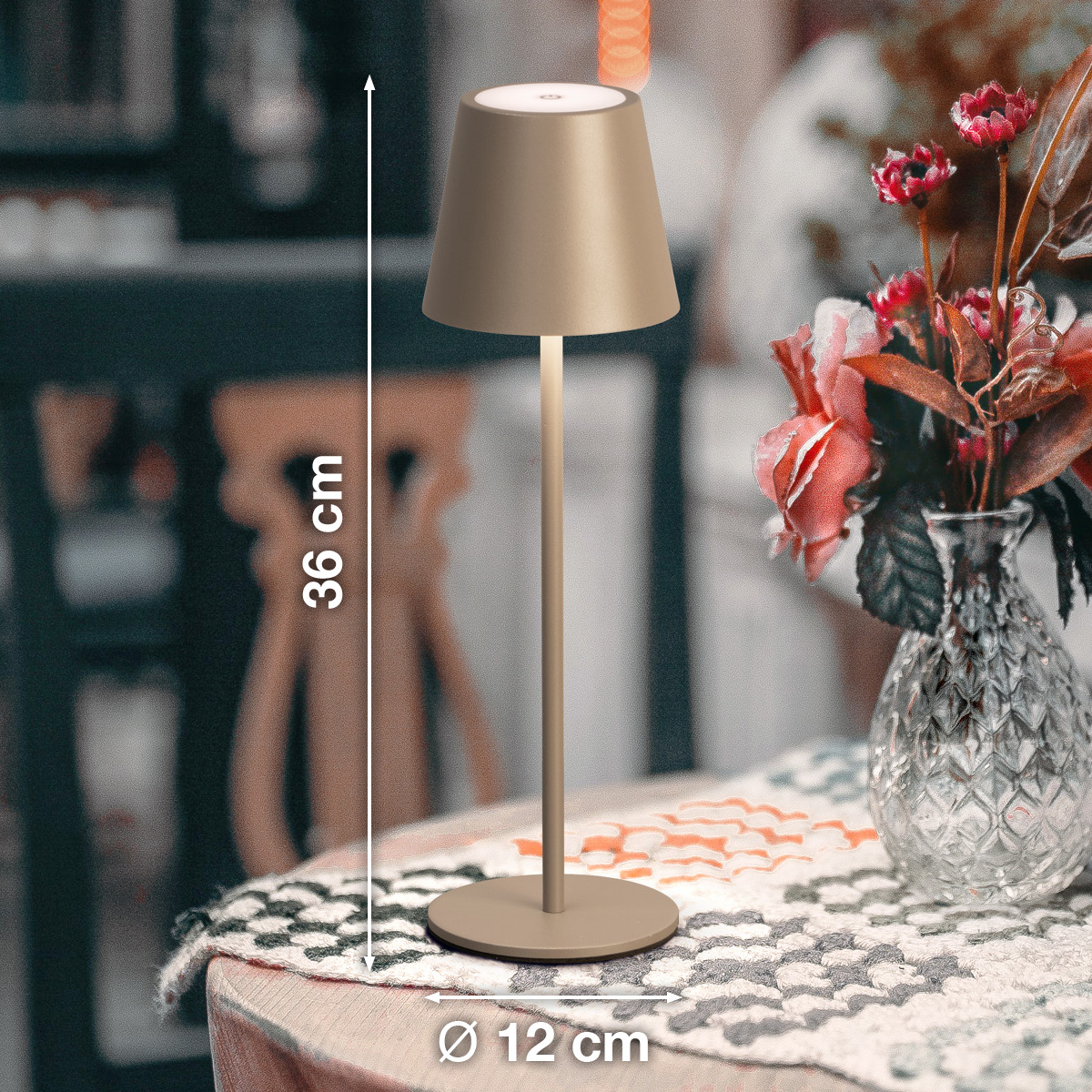 FH Lighting LED-Tischleuchte VILETTO in Metall grau-braun, Tischlampe, Stehlampe, Beige, Metall, Kompakt