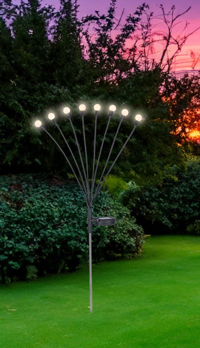 Globo LED-Solarleuchte SOLAR 8-flammig in Farbe Schwarz matt Globo LED-Solarleuchte SOLAR 8-flammig in Farbe Schwarz matt, Gras, Pflanze, Rasen, Festival, Chanukka Menora