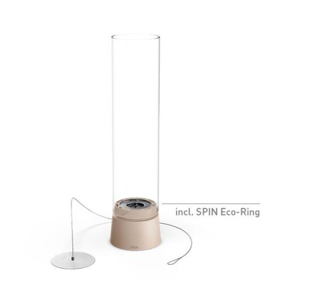 Tischfeuer SPIN air 1200 in Emaille creme H54cm, Luftbefeuchter, Glasherz, Eco-Ring, Basisstand, Bodenkappe
