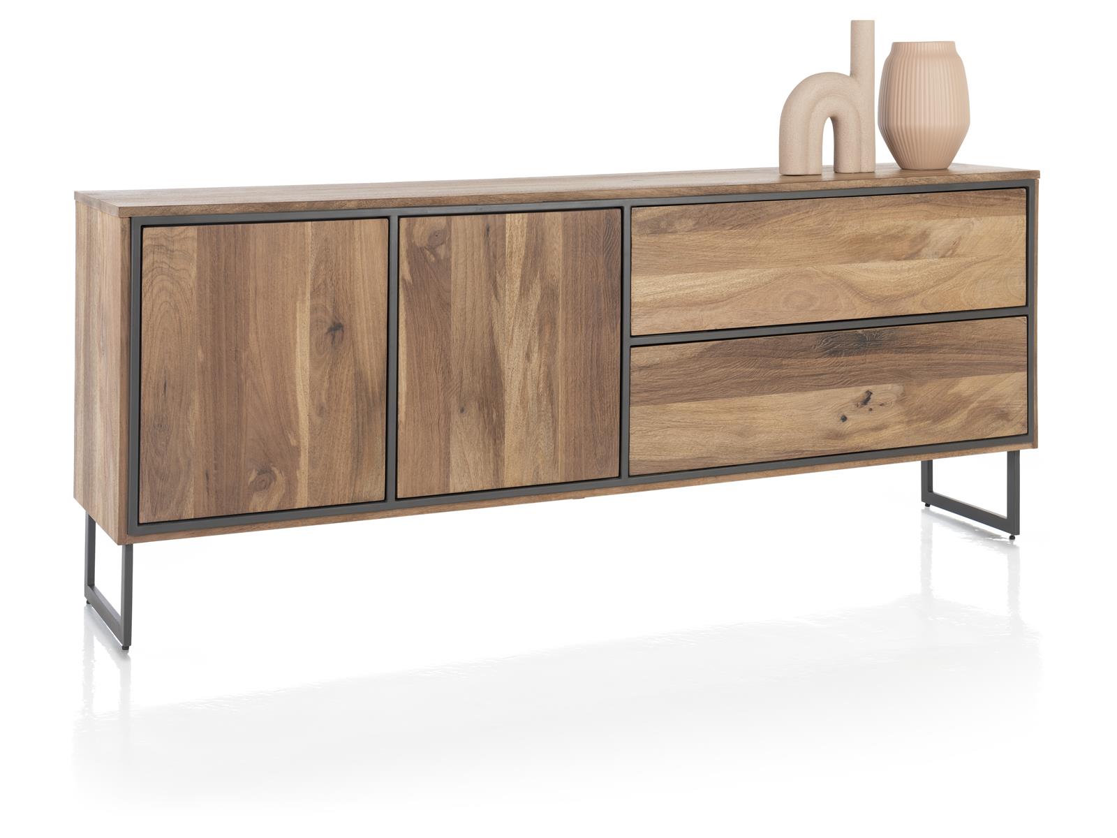Henders & Hazel Sideboard TRAPANI ca. B200 H80 T42 cm in Mango furniert smoked lack., Anrichte, Sideboard, Holz, Schubladen, Metallrahmen