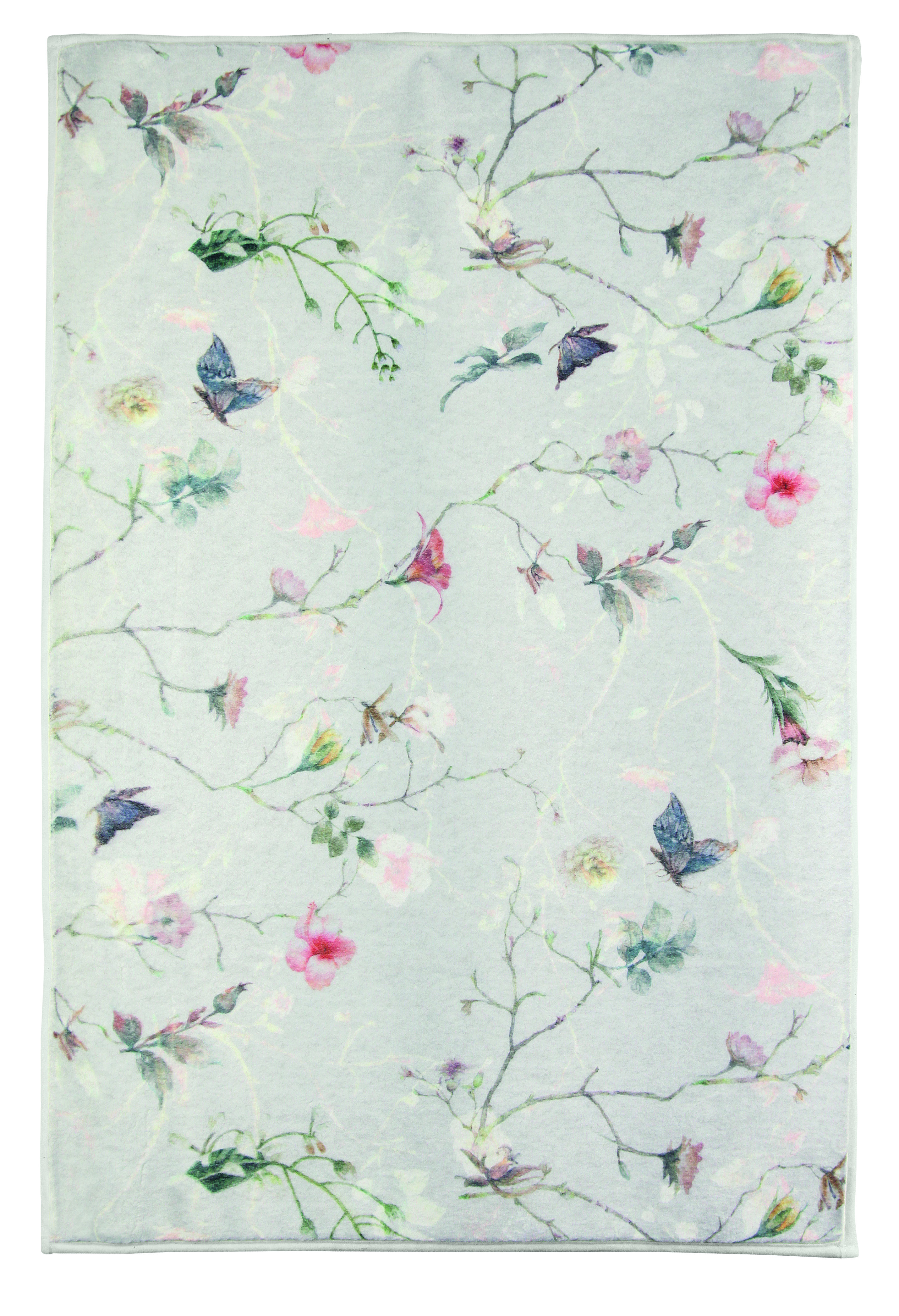 Kleine Wolke Badteppich FLORES ca. 60x90cm in Farbe Multicolor, floral pattern, butterflies, soft blue, scarf, fabric