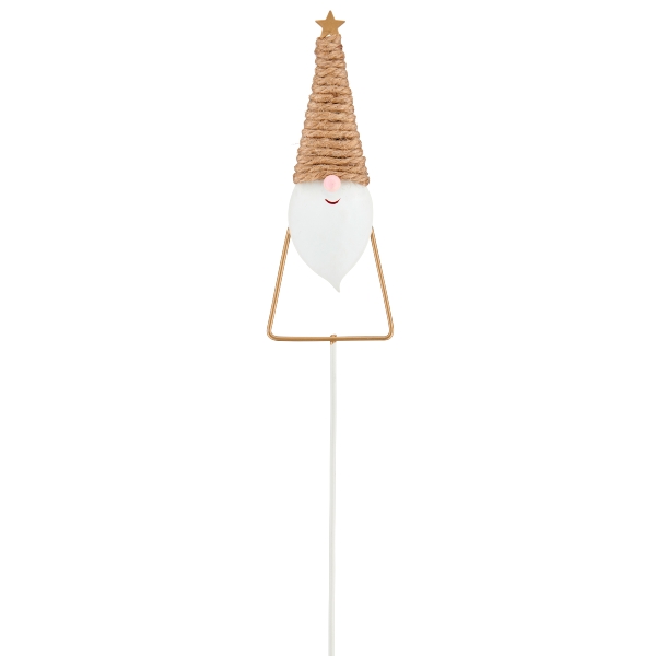 Metallstecker Weihnachtsmann 4325515-40 in Weiß, Gartenstecker, Weihnachtswichtel, Jutemütze, Metallrahmen, Stern