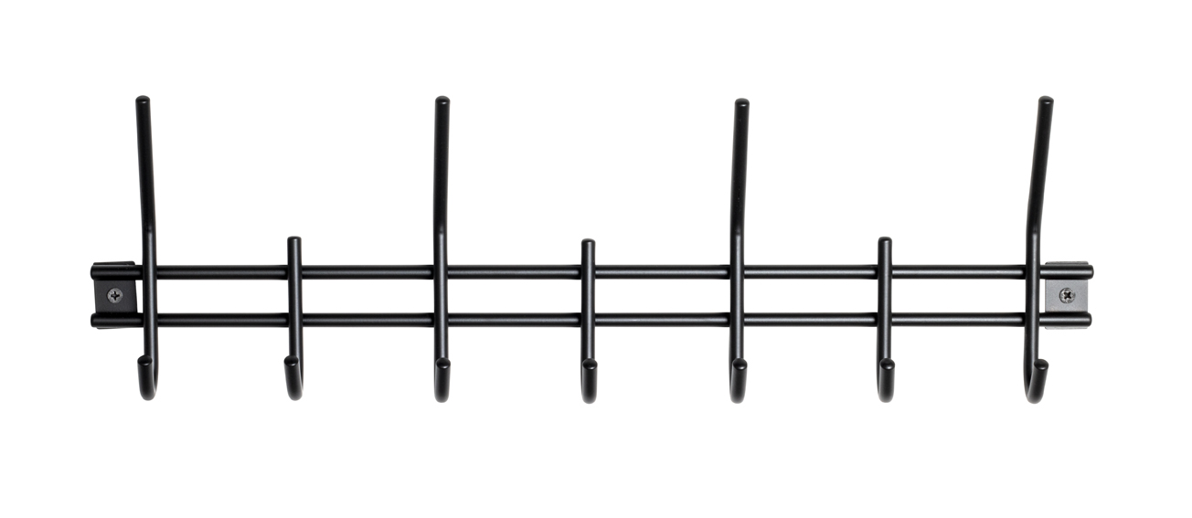 Garderobenleiste in Schwarz, abstellgarderobe, wandmontiert, metall-hakenleiste, mehrfachhaken, schwarz