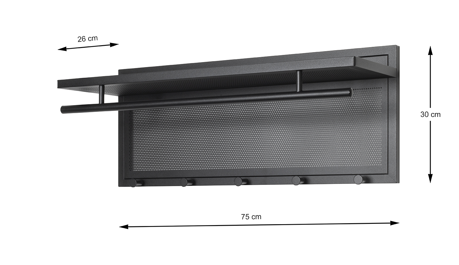 Haku Möbel Wandgarderobe ca. B75 H30 T26 cm in Stahlrohr schwarz , Elektronik, Bildschirm, Sprecher