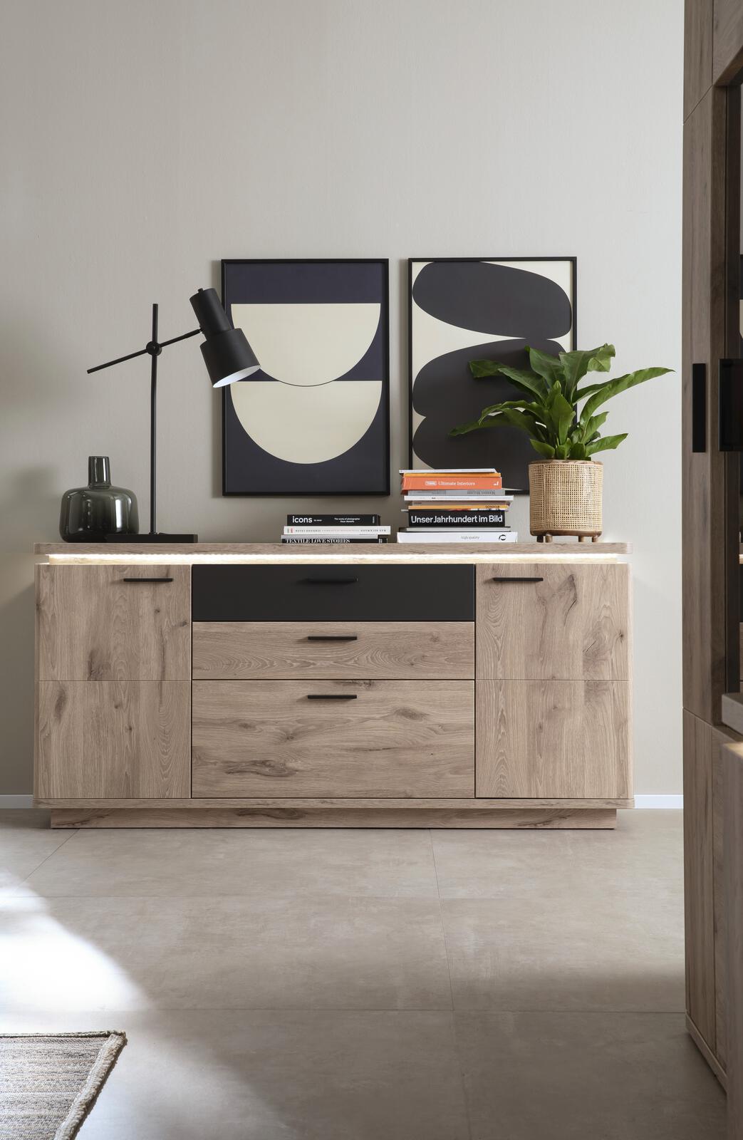 MCA Furniture Sideboard MODENA in Viking Oak Nachbildung/Absatz anthrazit