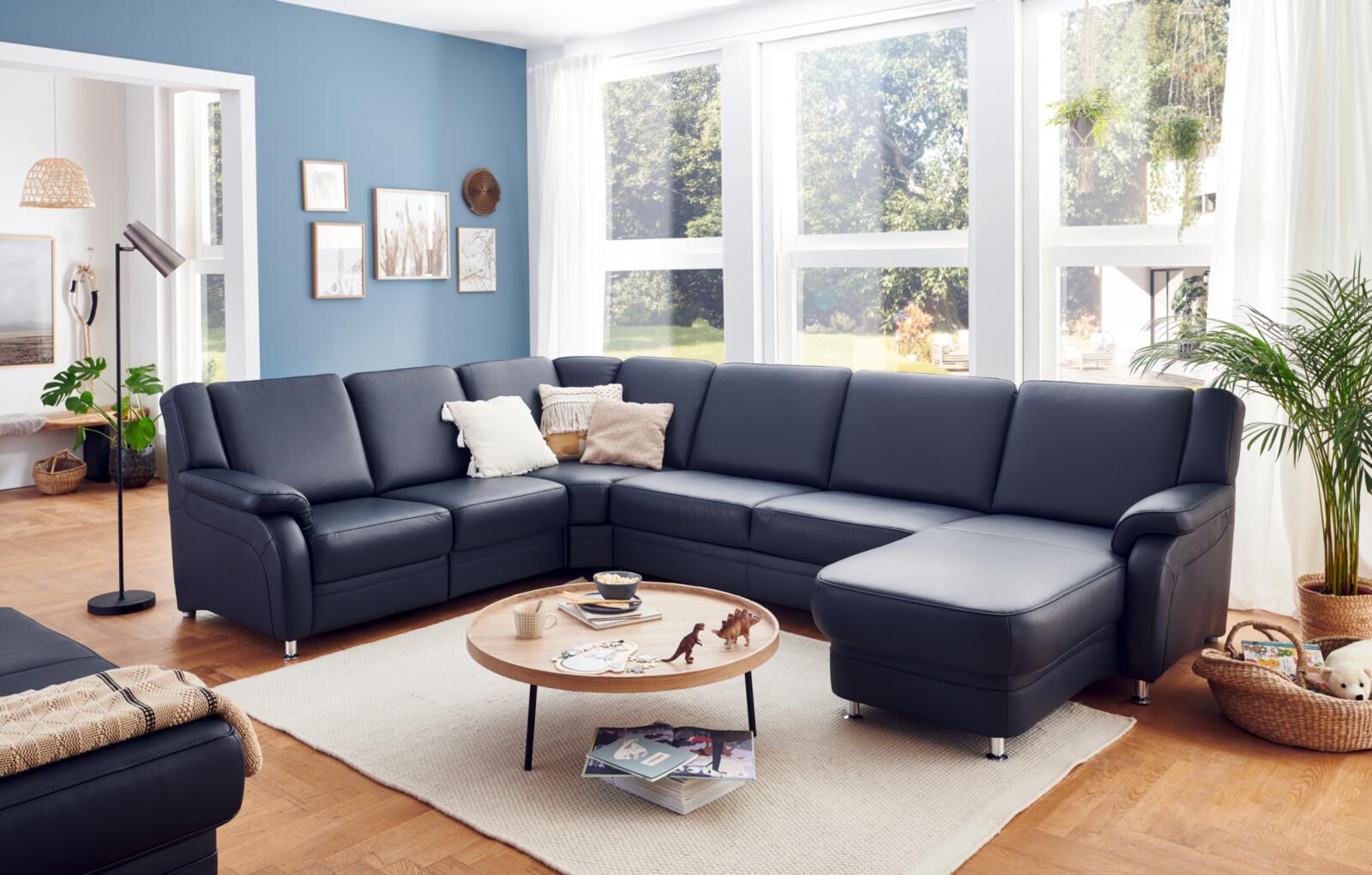 Polstergruppe MM-PN1004 in Leder BelVita nightblue, Couch, Mobiliar, Wohnzimmer, Dekoration Ihres Zuhauses, Tabelle