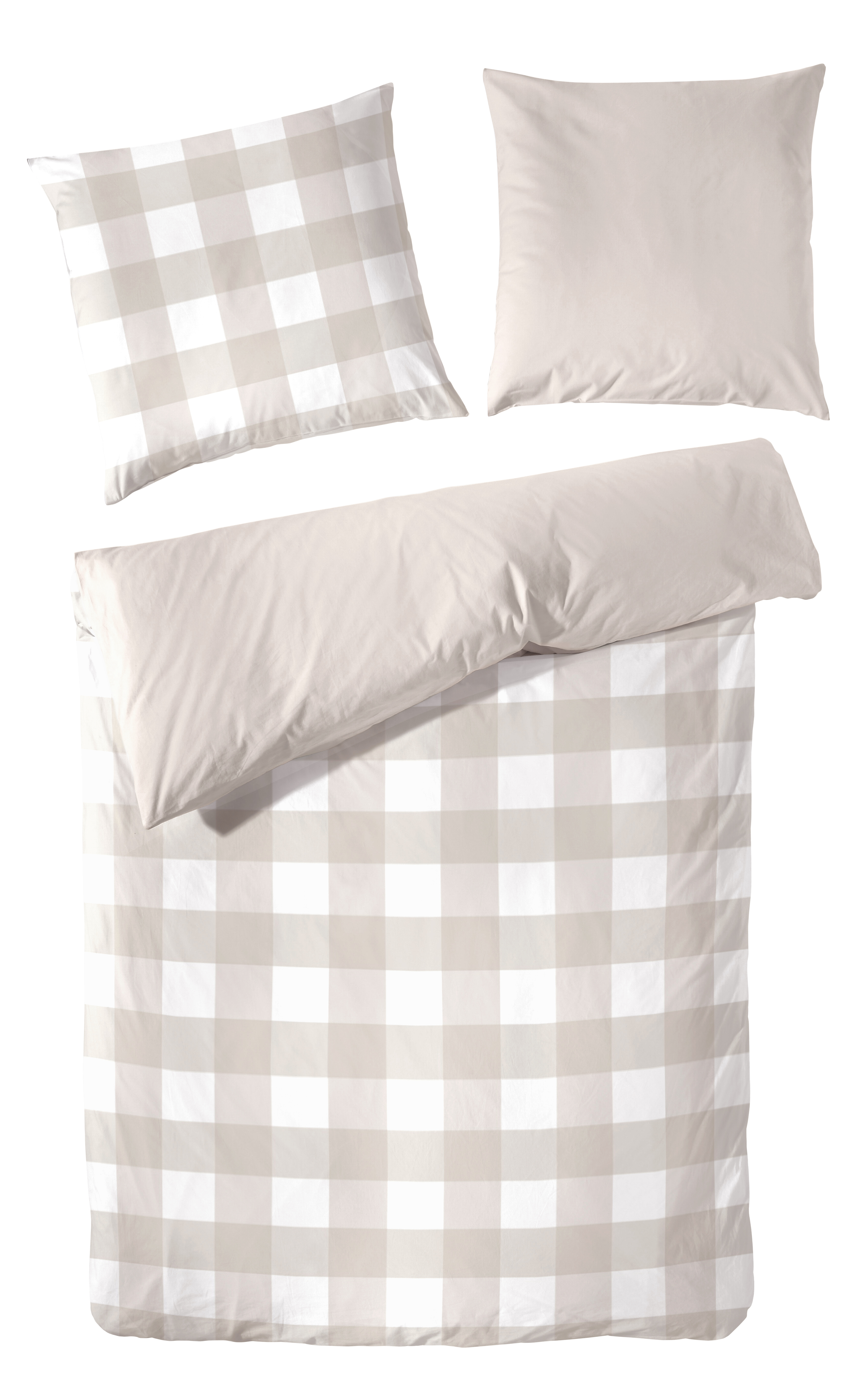 Hahn Haustextilien Perkal-Bettwäsche 135x200cm ca. 135x200cm, Kopfkissen ca. 80x80cm in Farbe braun/weiß kariert