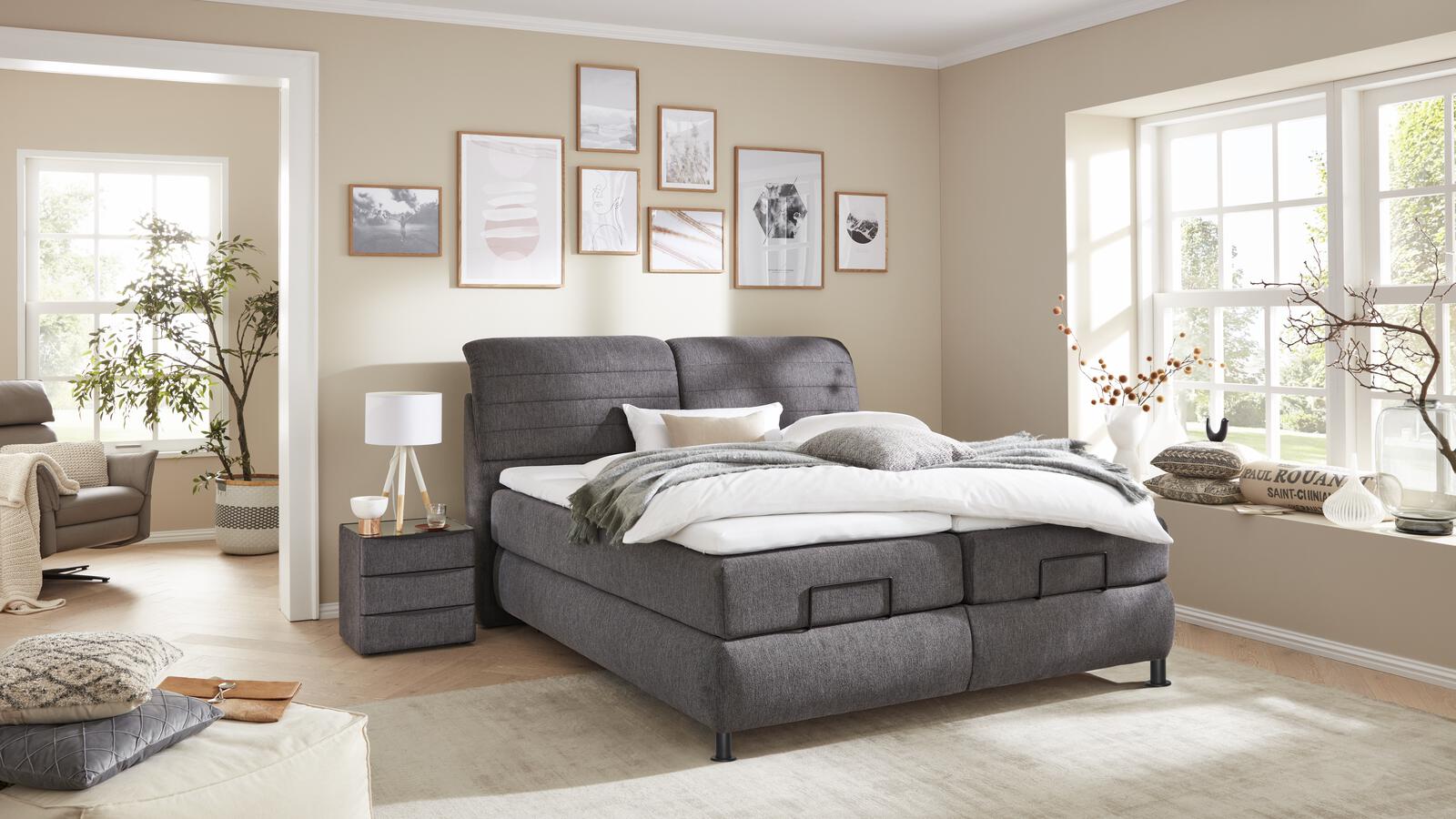 Comfortmaster Boxspringbett 5-Sterne ca. 180 x 200 cm in Stoff Brego anthrazit