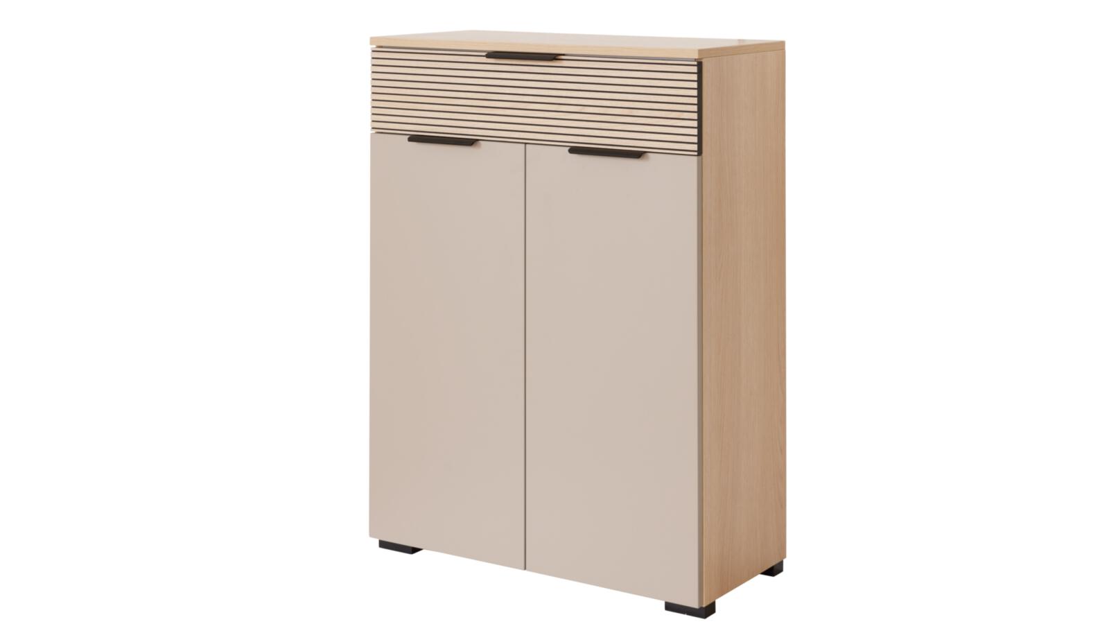 Interliving Kommode IL6015 ca.B110 H80 T38 cm in 65 Steingrau Dek./Akz.Eiche, Sideboard, Schrank, Holz, Beige, Aufbewahrung