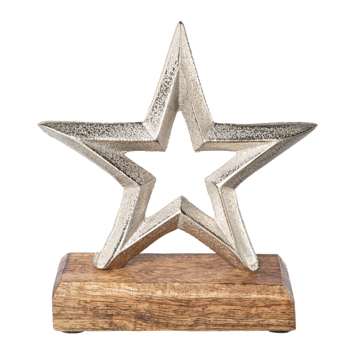Gasper Aluminium Stern auf Holzbase in Farbe Silber, Sternsymbol, Symbol