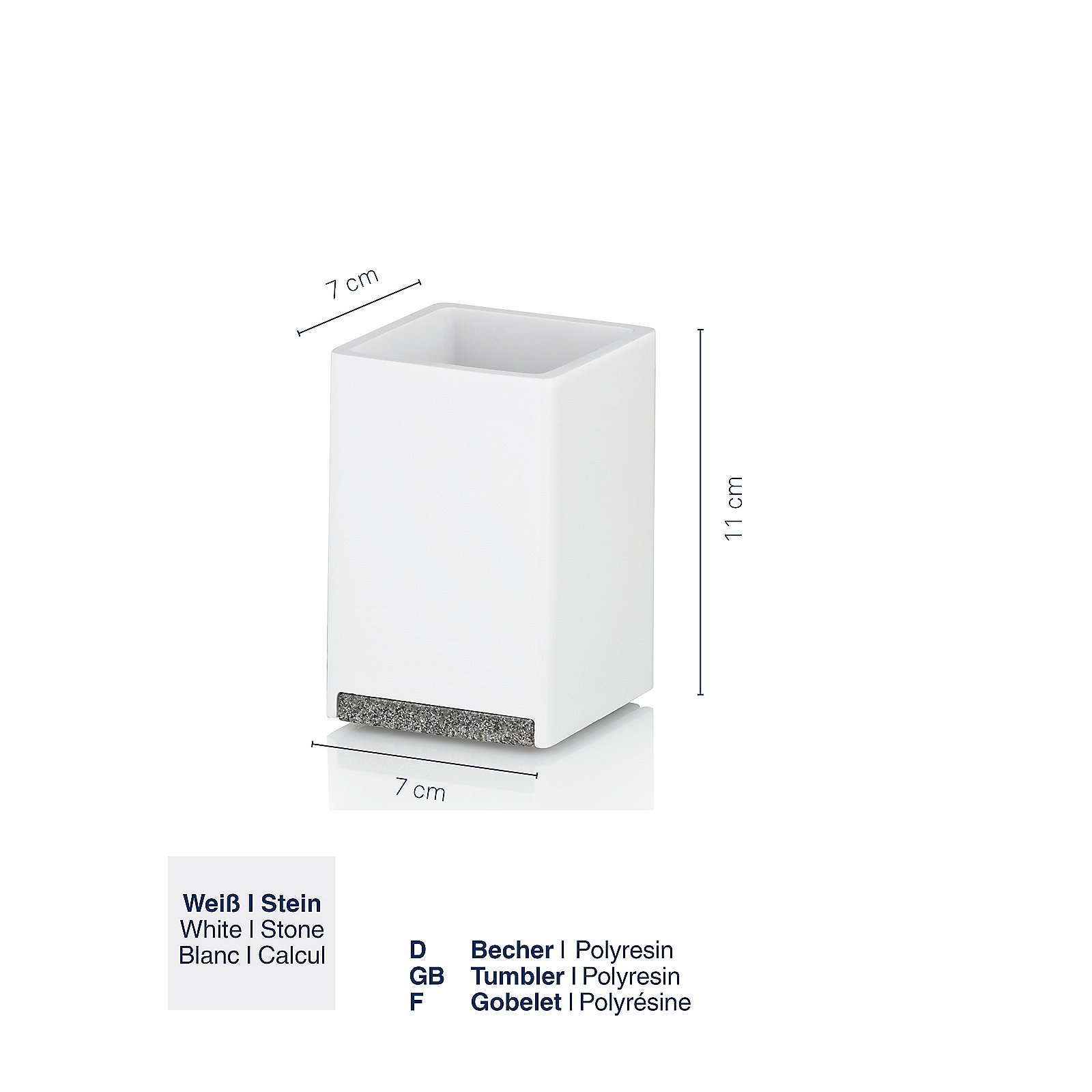 Kela Becher Cube CUBE in Weiß, weiß, stein, behälter, becher, polyresin, Becher, Polyresin, Weiß, quadratischer Becher, 11 cm
