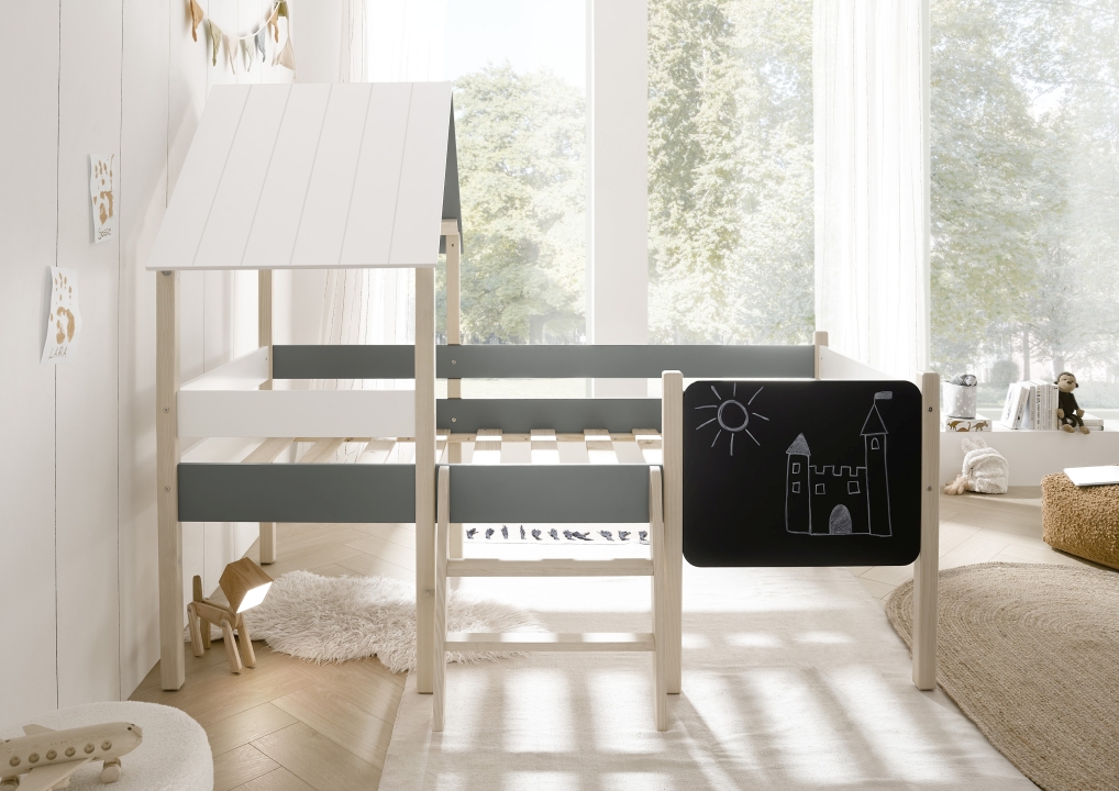 Hausbett KIAMA in Petrol Pol Power Hausbett KIAMA ca. B123 H165 T210 cm in Weiß Petrol/Natur, Moebel, Inneneinrichtung, Bett, Tafel, Stockbett
