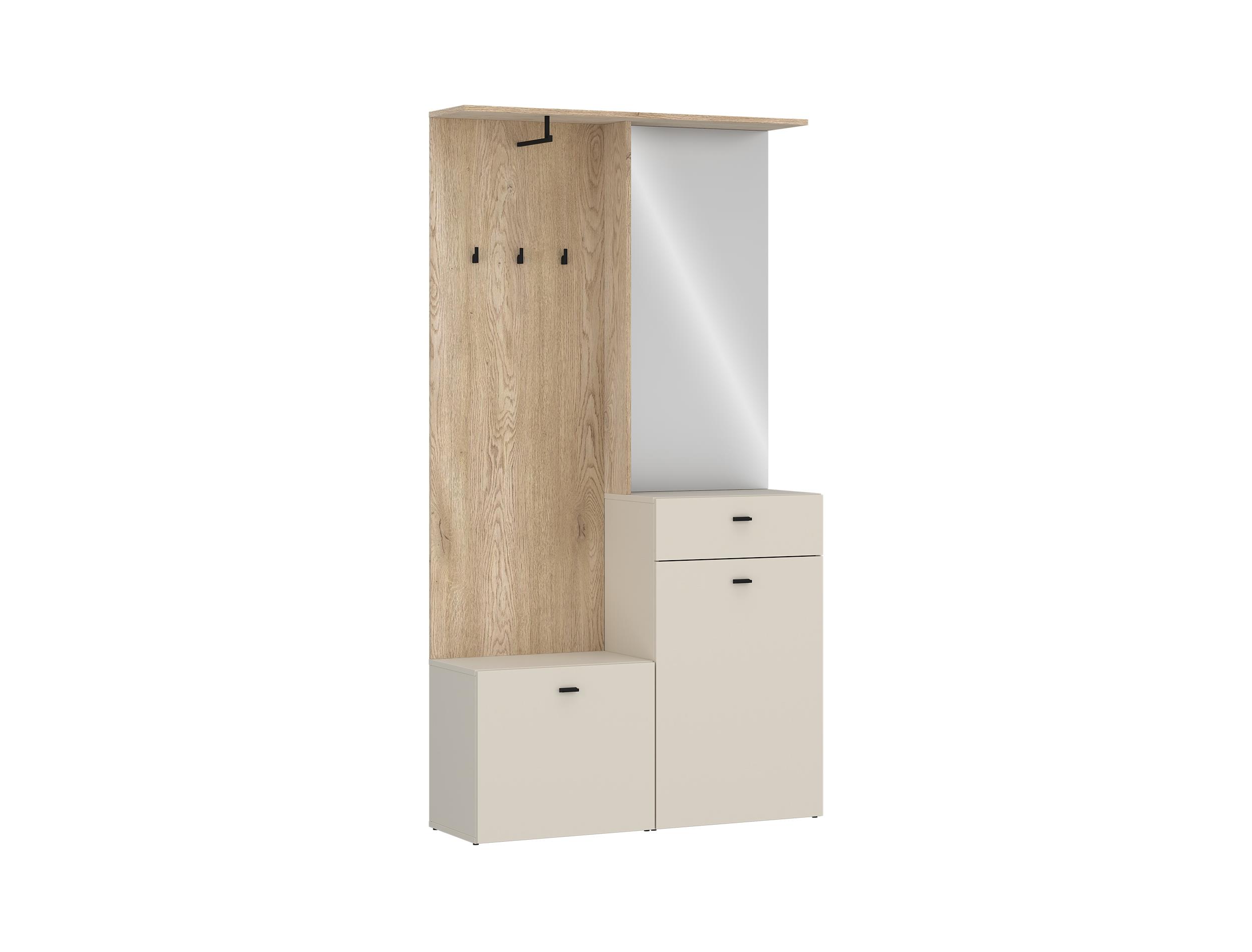 Garderobe ROMEA ca. B100 H192 T37 cm in Cashmere/ Eiche, Flurspiegelgarderobe, Spiegel, Garderobe, Schuhschrank, Schubladenkommode