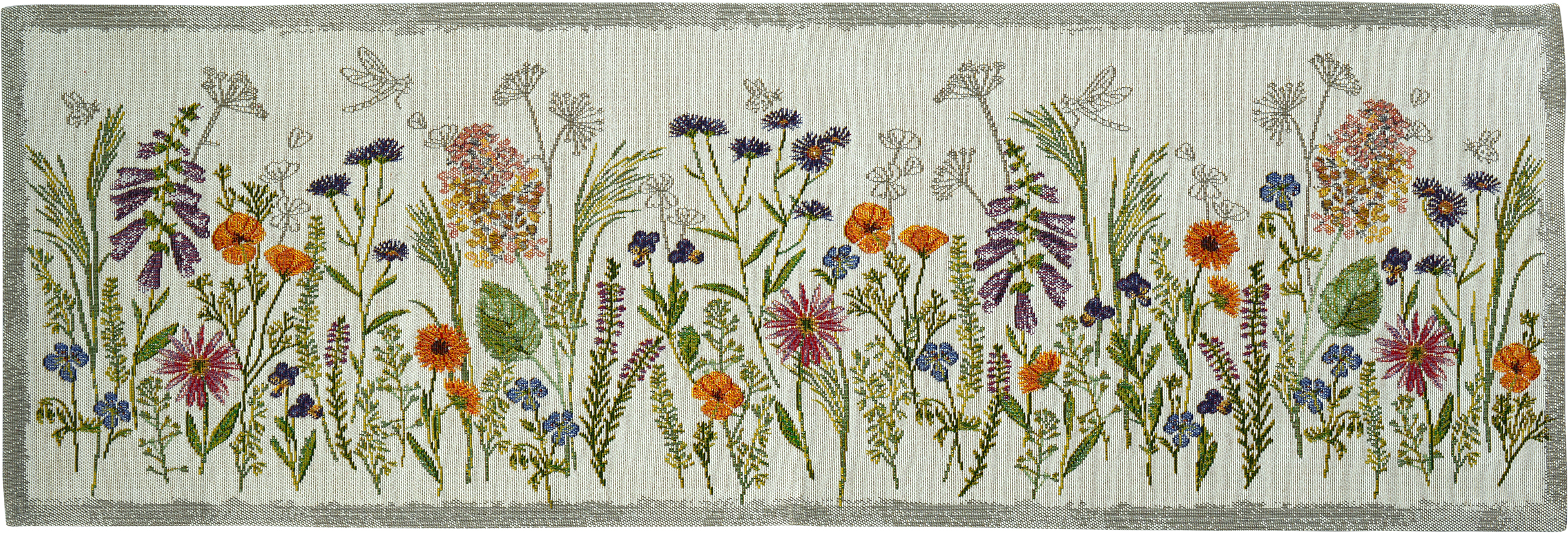 Sander Tischläufer GARDEN DELIGHT ca. 32x96cm in Farbe original, Blumenmotiv, Wildblumen, Gartenpflanzen, Stickerei, Kräuterartige Pflanzen