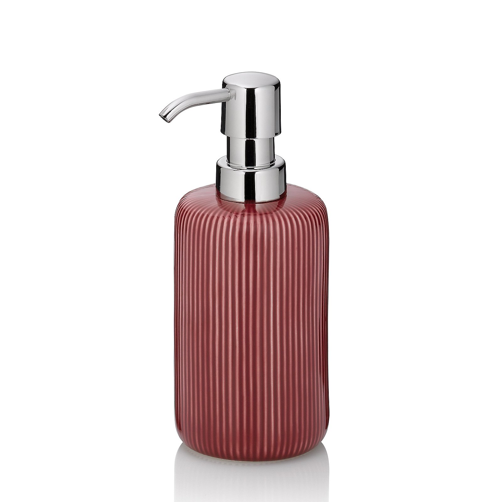 Kela Seifenspender AVA in Farbe himbeerrot, Seifenspender, Flasche, Rote Keramik, Rillen-Design, Chrom-Top