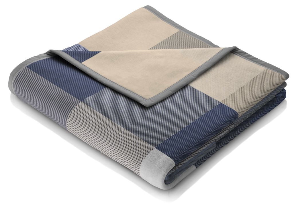 Biederlack Decke ca. 150x200cm in Farbe Blue Woven, Decke, Plaid, Baumwolle, Blau, Beige