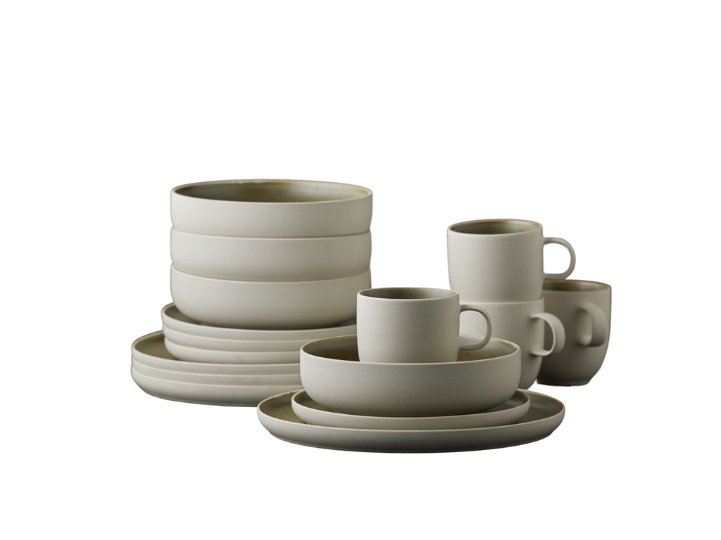 F&H Geschirrset STUDIO ROUND NORTH in Farbe Matte white/Matte moss