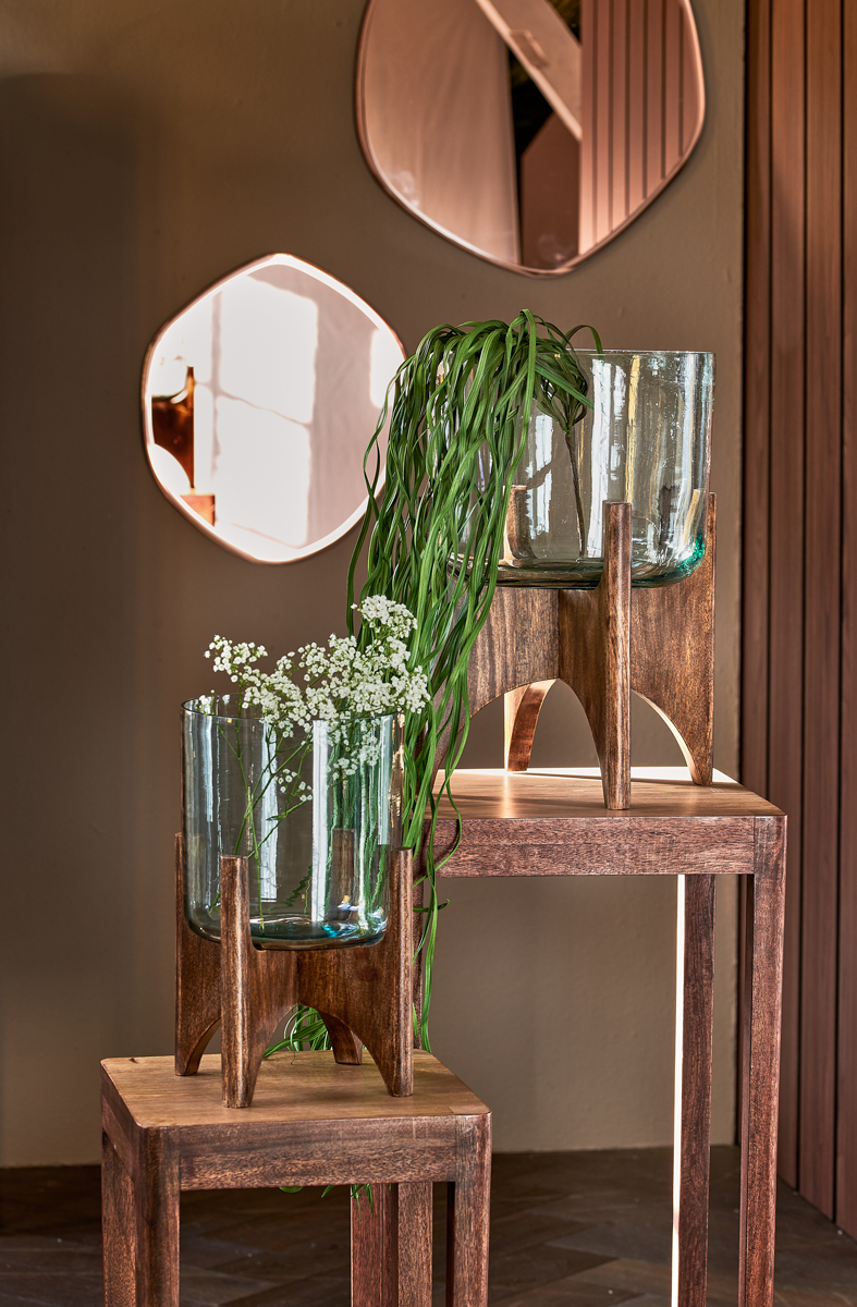 Light & Living Vase auf Fuß 31,5x43 cm in Glas+Holz Braun