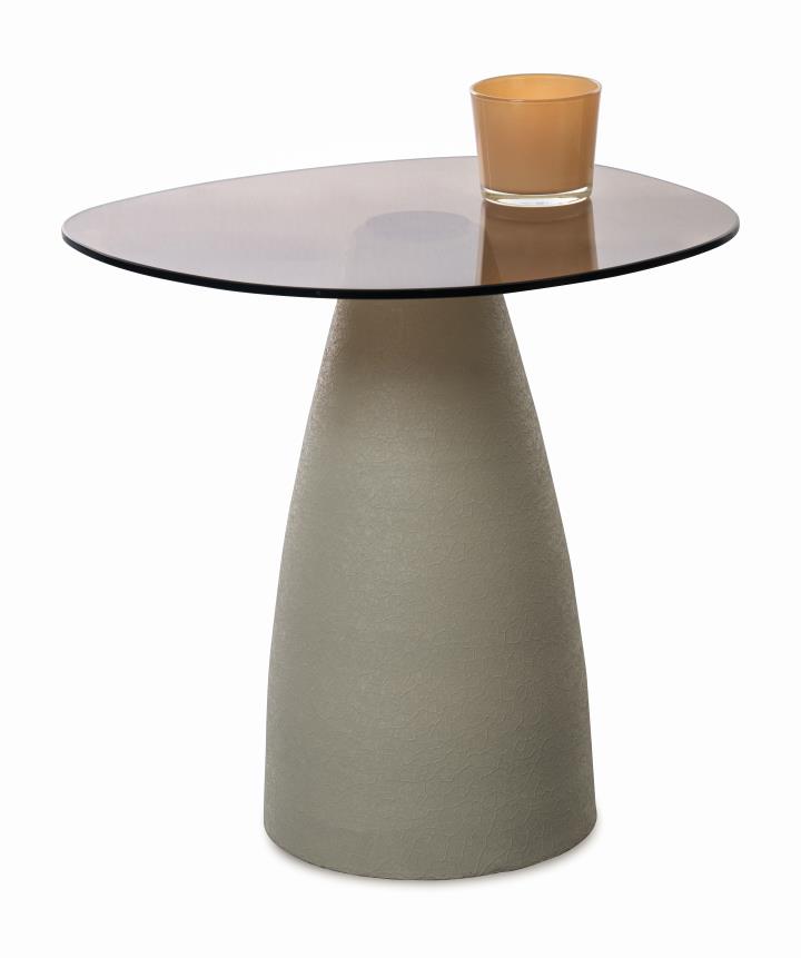 Couchtisch FILO in Platte Sicherheitsglas braun, Beistelltisch, Tisch, Glasplatte, konische Basis, Kaffee-Tisch