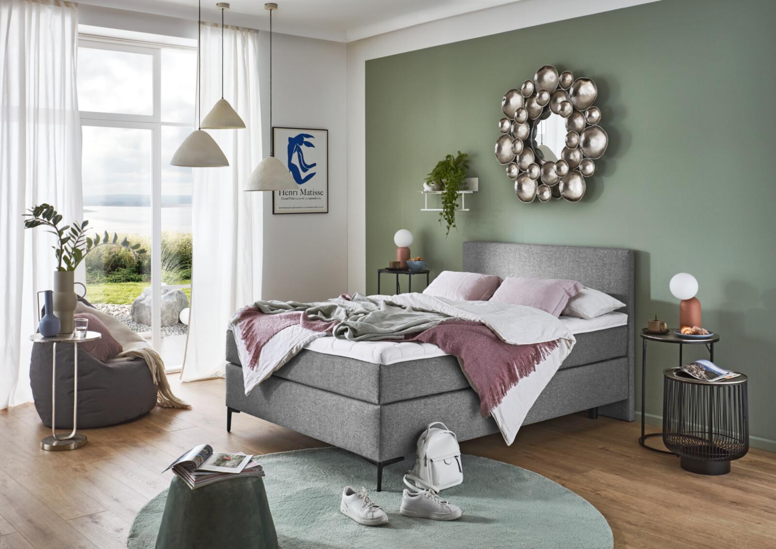 Fey Boxspringbett Kawoo 6611-00-00 Grau, betttopf, bett, grau, wanddeko, pflanzen