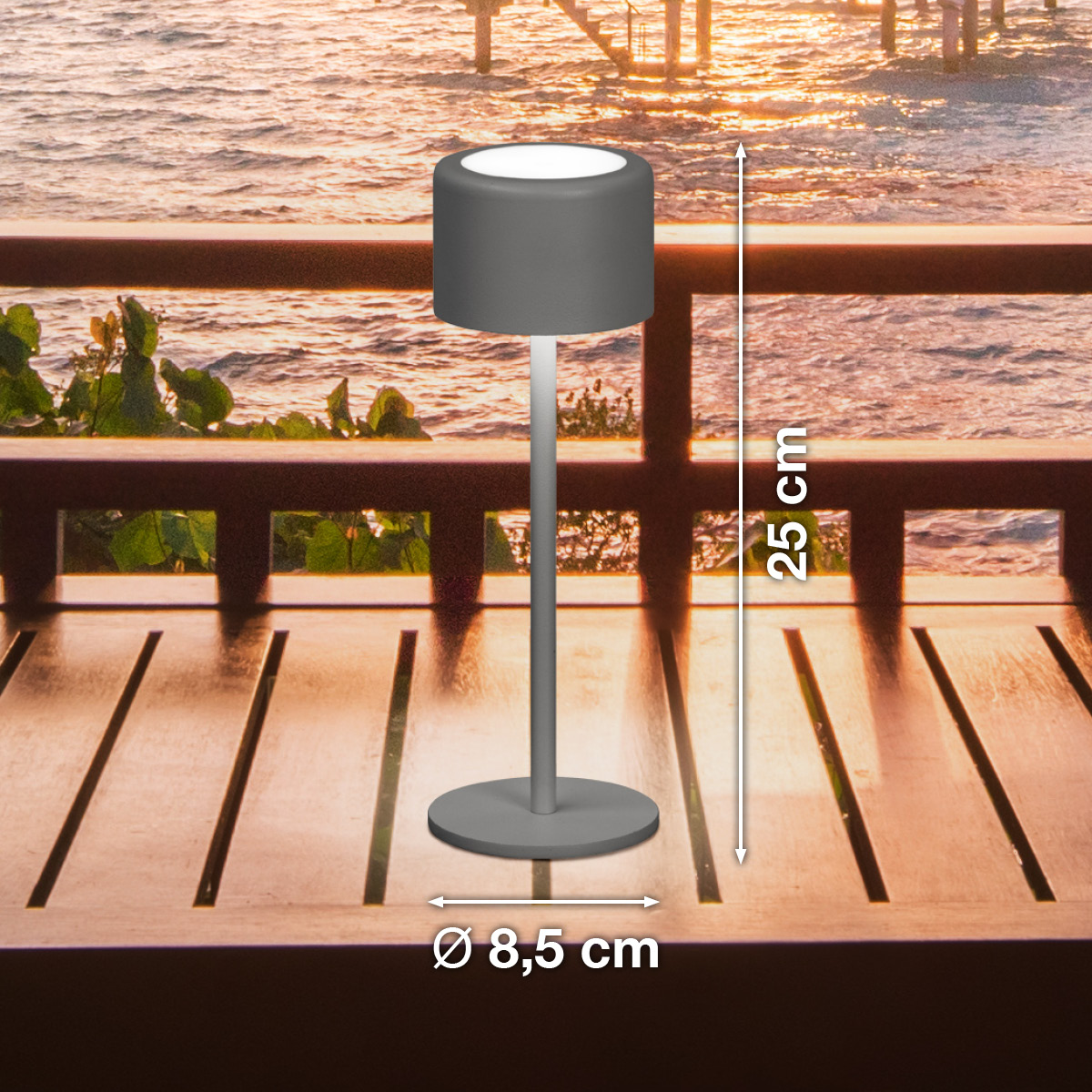 FH Lighting LED-Tischleuchte JUNA in Metall sandgrau, Barstool-Lampe, Tischlampe, graue Lampe, verstellbare Höhe, moderne Beleuchtung